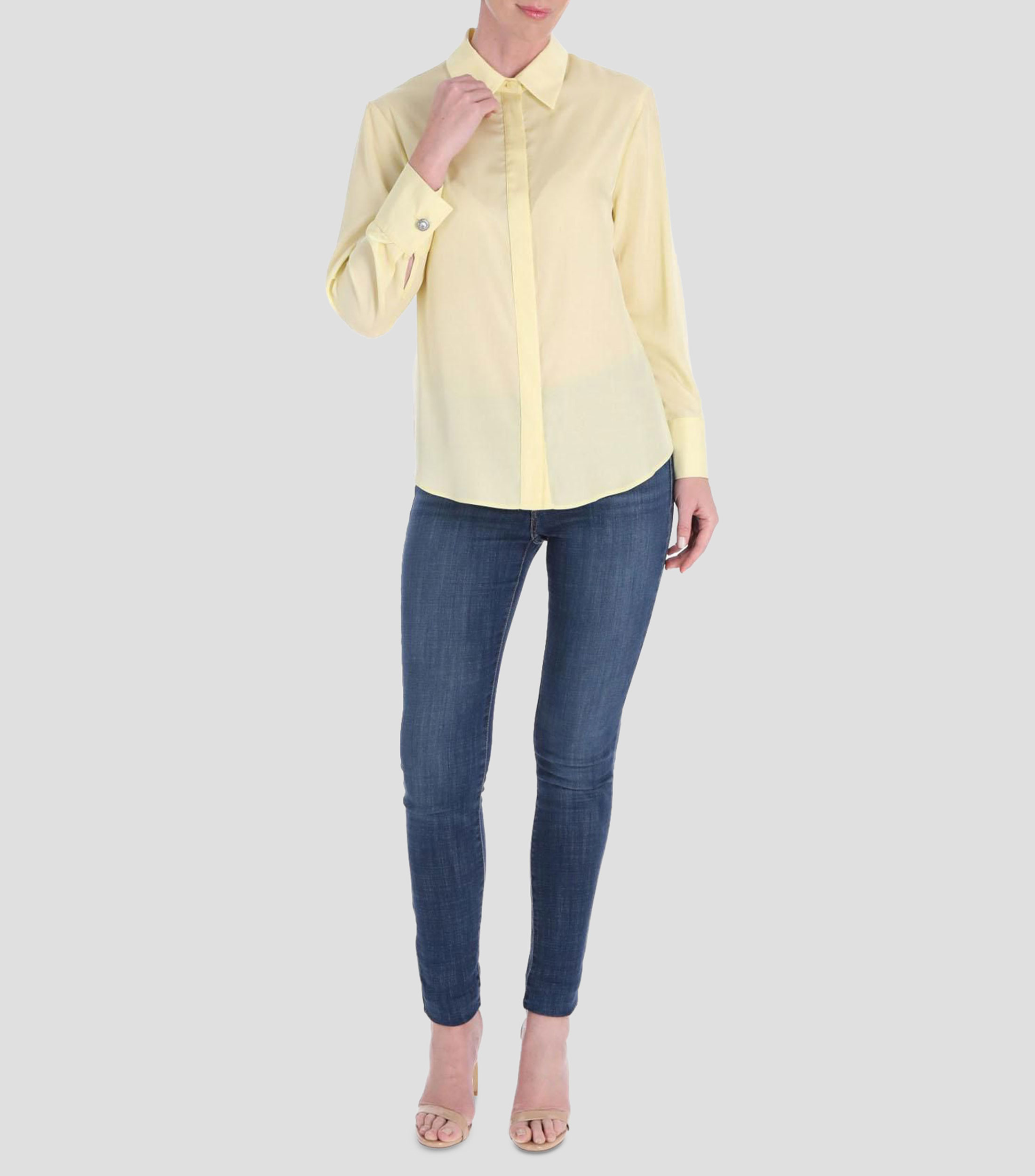 Blusa lisa con manga larga Petite Mujer